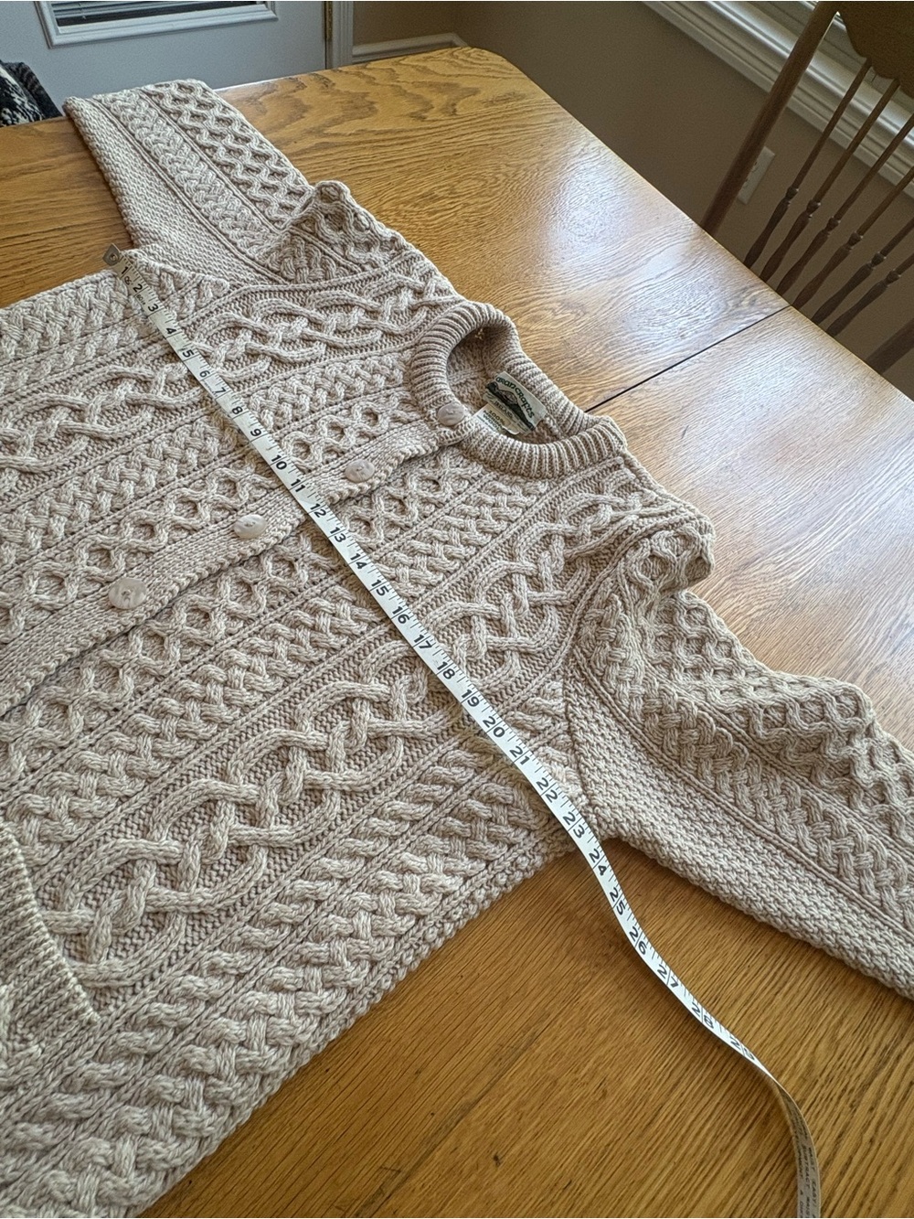 Aran Crafts Cream Irish Wool Cardigan Unisex Size L Men’s Women’s Pockets - Picture 4 of 5
